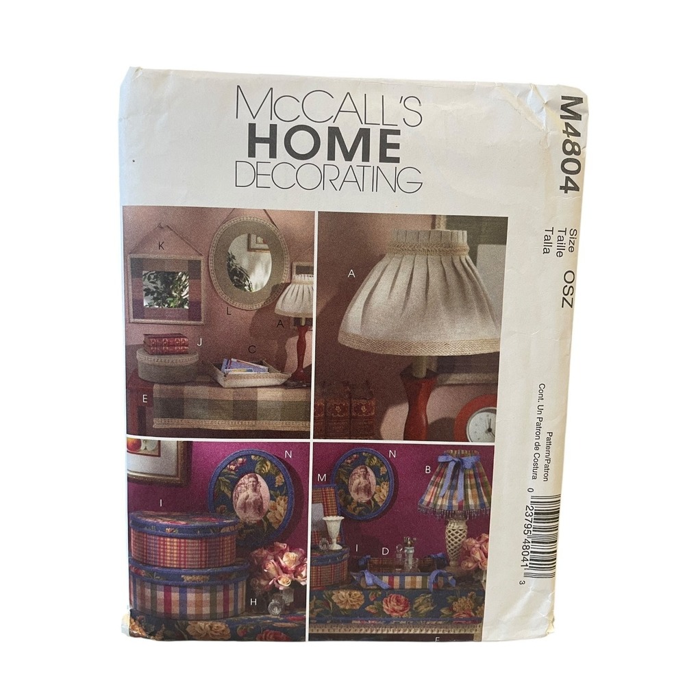 McCall's Home Decorating Pattern Unisex OSZ M4804 Lampshade Tray Frame Uncut FF